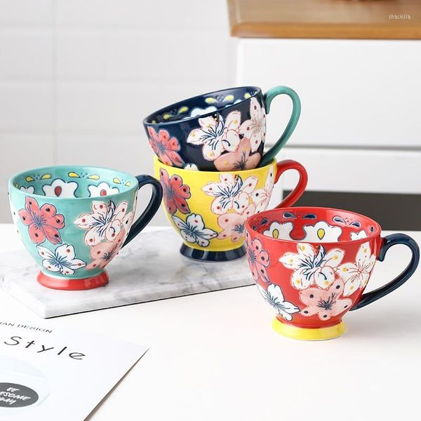 Tazas de gran tamaño hecha a mano hecha de café té té de té de porcelana regalos de Navidad de cumpleaños pintados a mano para mujeres niñas