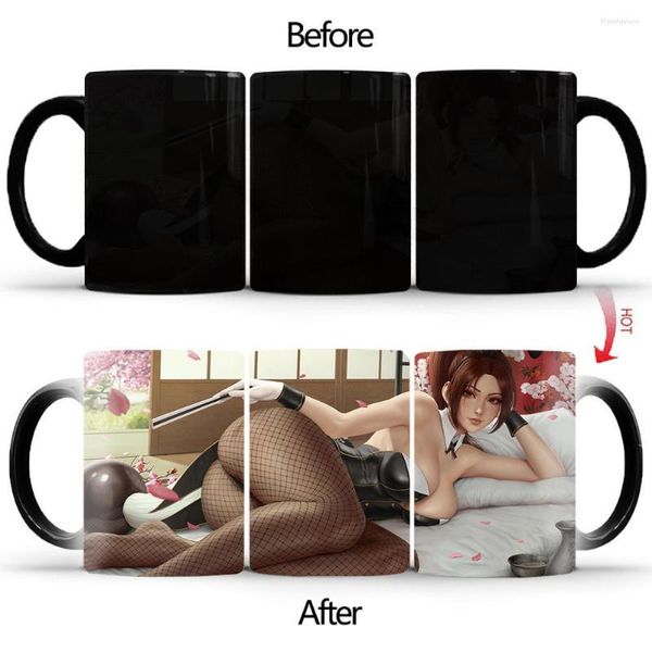 Tazas Medias negras Taza de café para niña Taza negra Taza de té de cerámica que cambia de color Recuerdo moderno y fresco BSKT-202