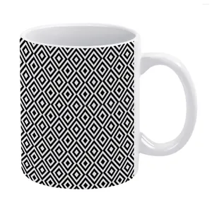 Tasses noir blanc géométrique diamant motif tasse café 330 ml de thé en céramique au lait et cadeau de voyage pour les amis b