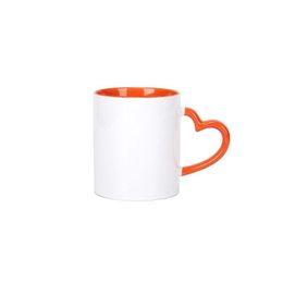 Tasses Tasse en céramique de sublimation vierge de 11 oz avec poignée en forme de coeur 320 ml tasses blanches revêtement intérieur coloré tasse d'eau spéciale Keramische Mok Met H Dhvcb