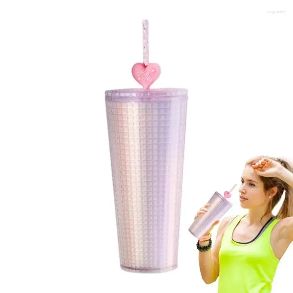 Tazas Bling Cup 775ml Rhinestones Botella de agua con tapa y amor Heart paja tazas de gran capacidad para té café cubitos batido