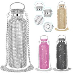 Mokken Bling Diamond Thermosflessen Draagbare Glitter Strass Waterfles Crossbody Roestvrijstalen Thermosfles 350ml500ml750ml 231113