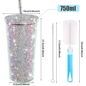 Mokken Bling Strass Tumbler met Stro Koffiemokken Autokopjes Isolatie Dubbelwandige Thee Waterfles Dames Creatieve Kerstcadeaus 231213