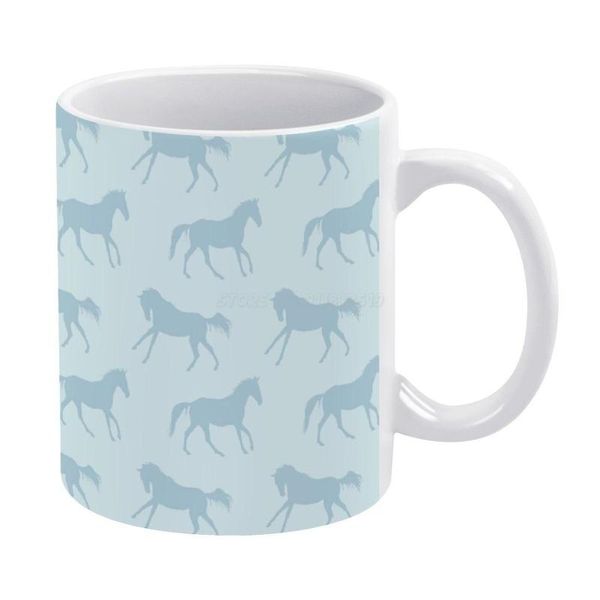 Tasses chevaux au galop bleu tasse blanche 11oz drôle en céramique café thé lait tasses cheval poney poneys équidé cavalier équestre
