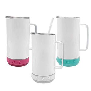 Tasses Bluetooth en haut-parleur tasse 14 oz avec poignée étanche sublimation du haut-parleur bouteille d'eau détachable pour la voiture pour la maison à l'extérieur de voyage 240410