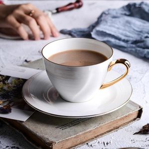 Mokken Bone China Coffee Cup en Saucer Set Ceramic European Golden Rim High-Grade Afternoon Tea Latte Mug MX11191436