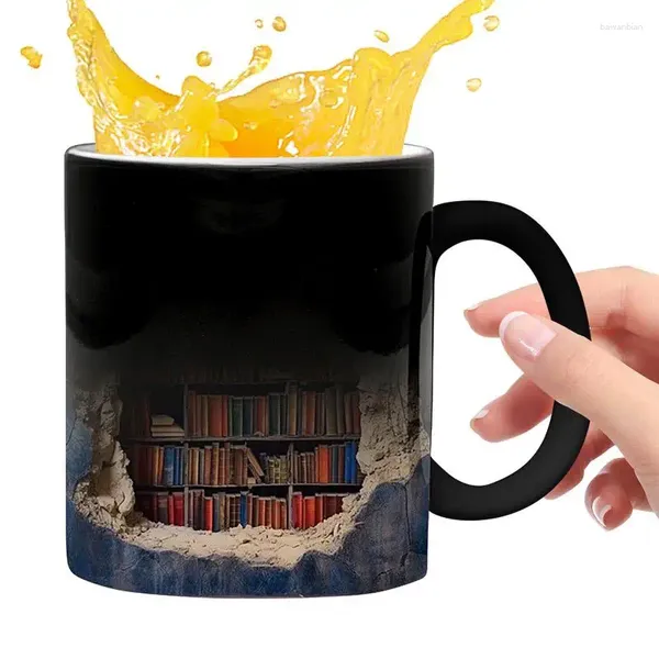 Tazas Taza de café para amantes de los libros Taza de bebidas sensible al calor de cerámica Tazas 3D Regalos divertidos de Navidad para amantes Autores