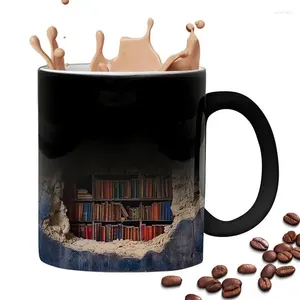 Tasses bibliothèque tasse de café 3d Noël drôle nouveauté thermure thermure tasse d'étude de lait cadeau pour les amateurs de livres écrivains
