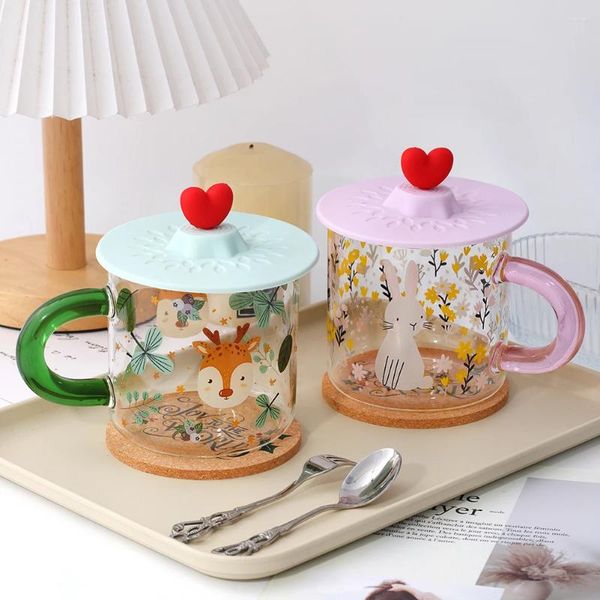 Tasses Tasse en verre borosilicate belle mignonne grande capacité tasse de petit déjeuner glace thé café lait noël anniversaire enfants cadeau