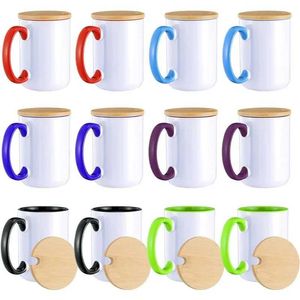Tasses boussac tasses ensemble de tasses de 1215 oz vierges avec bambou couvercle sublimation tasses tasses tasses à café tasse de café avec lid6 couleurs assorties 240410