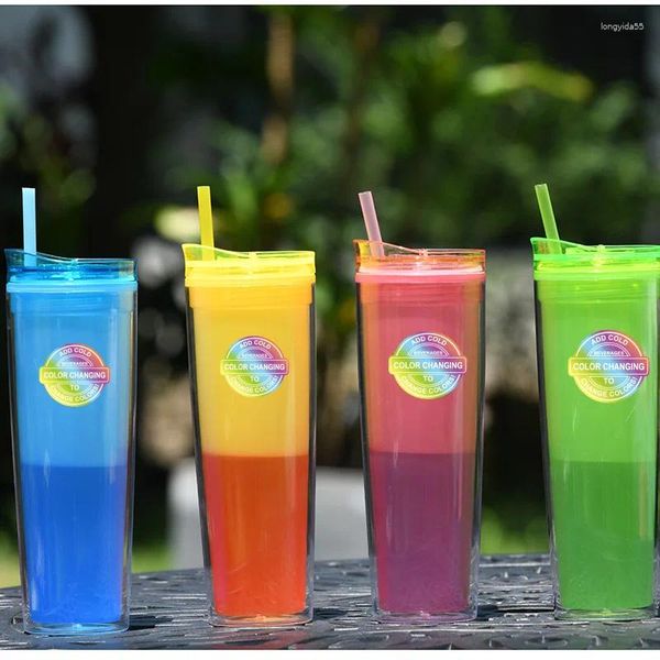 Tasses bpa bpa double couche en plastique tasse créative gradient thermique couleurs de boisse de boisson cadeau d'anniversaire de vacances 580 ml