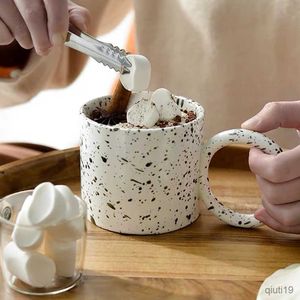 Mokken Ontbijt Koffiekopje 450 ml Melk Keramische Mokken Kort Abstract Ontwerp Handgemaakte Haver Cacao Dessert Mok Prachtige Gift Cup voor Vriend R230713