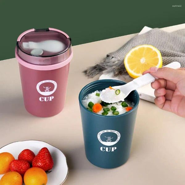 Tazas de desayuno con tapa y cuchara para niños 500 ml de agua PP no a prueba de fugas PP Sopa de gachas multipropósito