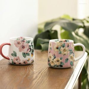 Tasses Tasse en céramique florale britannique tasse de petit déjeuner amoureux du lait Kawaii avec ensemble de café en paille CL51303