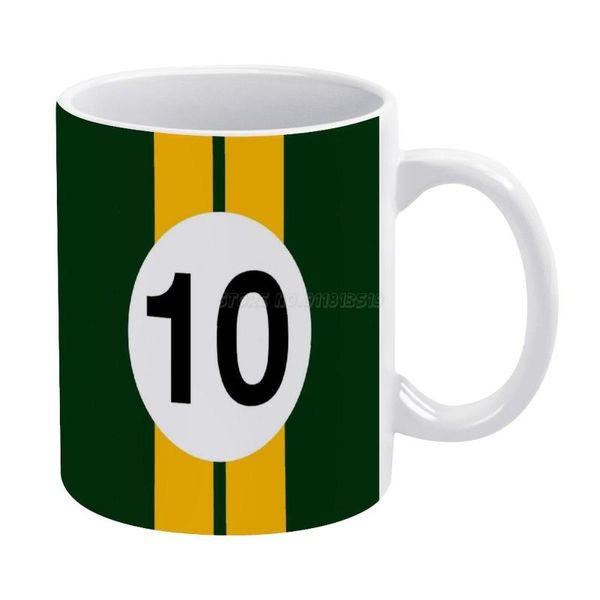 Tazas British Racing Green And Yellow Stripes Taza blanca Impresión de buena calidad Taza de café de 11 oz Dark Raci