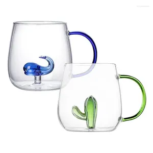 Mokken Cactus / Kleine Walvis Glazen Beker Driedimensionaal Dier- en Plantvorm Koffie Melkdrank Schattig Transparant