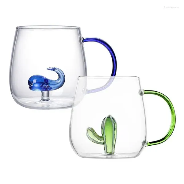 Tazas Cactus / Ballena pequeña Taza de vidrio Tridimensional Forma de animal y planta Café Leche Bebida Lindo Transparente