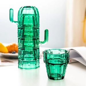 Mokken Cactus Stapelglas Bekerset Groene Glazen Sap Koffie Thee 6 stks/set Waterbekers Cadeau voor drinkpak
