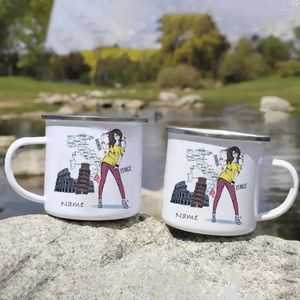 Tasses de camping pour café recommander une tasse de tasses en émail personnalisé avec votre nom imprimé thermique pour transporter une barre cadeau personnalisée