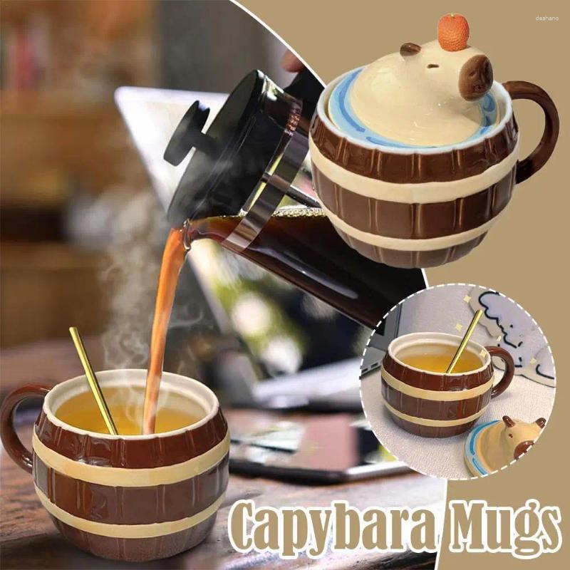 Mugs Capybara Mug Cute Coffee Cartoon Kawaii Aesthetic With Easy-to-Hold Handle And Lid Funny Animal