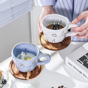 Tazas Dibujos animados 3D Animal Hecho a mano Caracol Gato Perro Margarita Tazas Cerámica Cocina Drinkware Lindo Gran Café Té Taza Taza Diversión Regalo de cumpleaños 231123