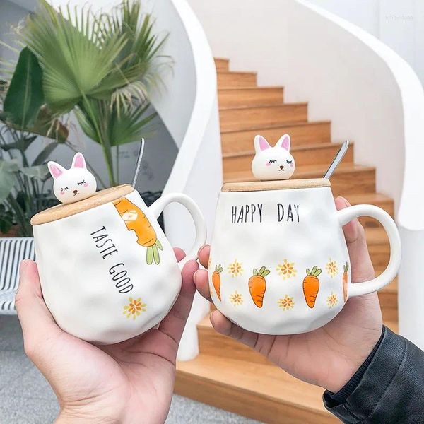 Tazas de dibujos animados 3D zanahoria de zanahoria con tapa con cuchara de tapa desayuno amantes del agua taza tazas de té únicas café café