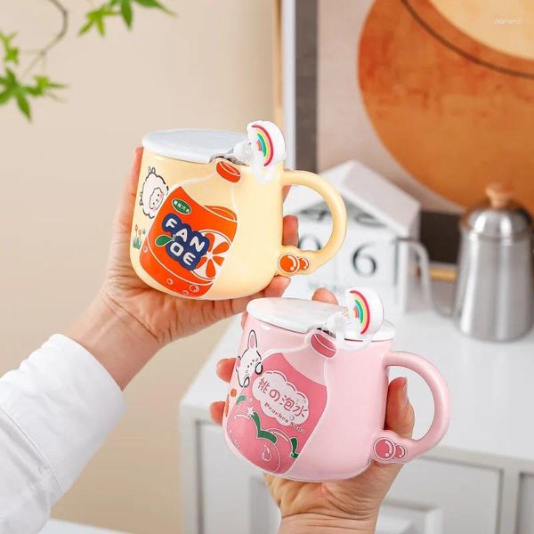 Tasses Cartoon Animal boivent une tasse de céramique avec des tasses à tasse de café en paille mignonne originale et drôle pour donner du thé Go