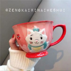 Tazas de dibujos animados de animales de animales de gran capacidad 450ml Ceramic Café Coffee Breakfast Girl Heart Student Home Kawaii