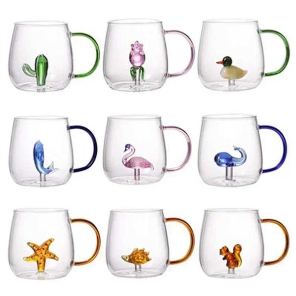 Tasses dessin animé Animal Shape Glass Home Cute High Borosilicate Glass Single Lower tasse salon avec invités jus de boisson froide tasse J240428