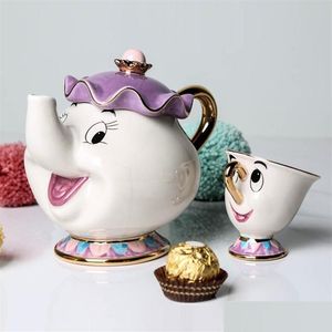 Mokken Cartoon Beauty Beast Theepot Mok Mrs Potts Chip Thee Pot Cup Een Set Leuk Kerstcadeau 208L Drop Levering Thuis Tuin Keuken D Dhdo9