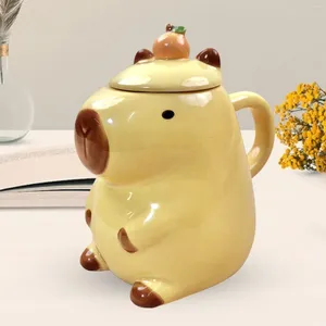 Tasses dessin animé capybara tasse tasse tas de café tasse de tasse de tasse créative avec couvercle 450 ml de tasse de consommation pour femmes fesses pour hommes faveurs de bureau à la maison