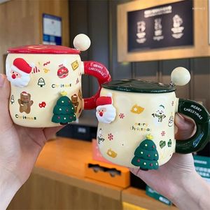 Mokken cartoon kerstmok huishouden schattige melk keramische beker met deksel en lepel begeleidende cadeau paar koffie