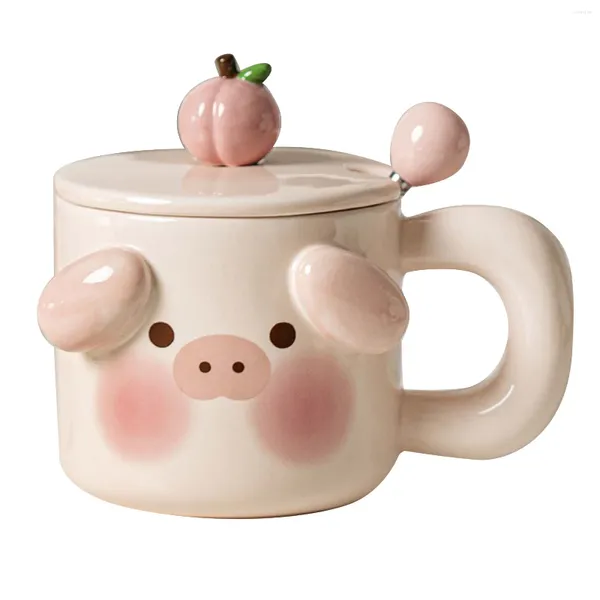 Tazas Taza de café de dibujos animados con tapa de cuchara linda y encantadora forma de leche de forma animal para la escuela de oficina