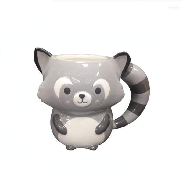 Tasses dessin animé mignon tasse petit raton laveur tasse queue poignée grande capacité eau boisson café Kupa Bardak petit déjeuner