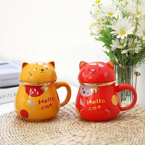 Tasses Cartoon chaton Tasse en céramique avec tasse de café filtre Couple Couple Ceramic Poterie pour tasses Drinkware Go