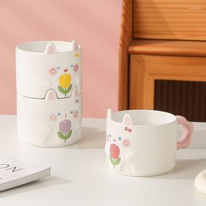 Tazas Taza de cerámica pequeña de dibujos animados, tazas apiladas creativas, taza de café de oficina de alta belleza con regalo de mano, cumpleaños de pareja