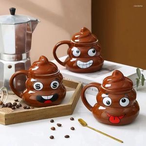 Tasses dessin animé sourire merde tasse drôle tasse d'eau en céramique avec couvercle tasses à café personnalité humour cadeau bureau Drinkware