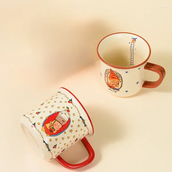 Tazas Taza de hombre de estrella de dibujos animados Taza de leche de esmalte de imitación linda Taza de cerámica Ins Net Red Desayuno
