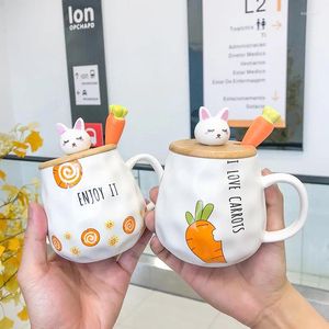 Tazas dibujos animados nabe de madera taza de cerámica linda taza de agua infantil con cuchara para el hogar beber leche