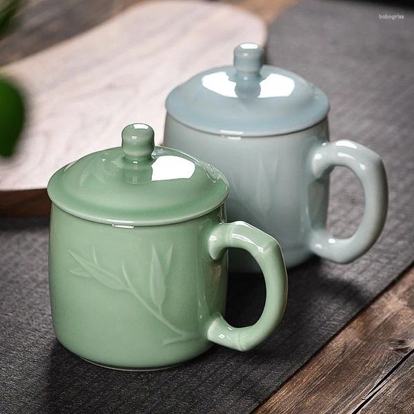 Tazas Taza de cerámica Celadon Taza con tapa de la tapa.