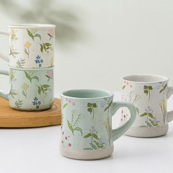 Tasses En Céramique 360 ml Japon Style Simple Floral Fleur Imprimé Thé Lait Café Tasses Ins Bureau Maison Petit Déjeuner Drinkware