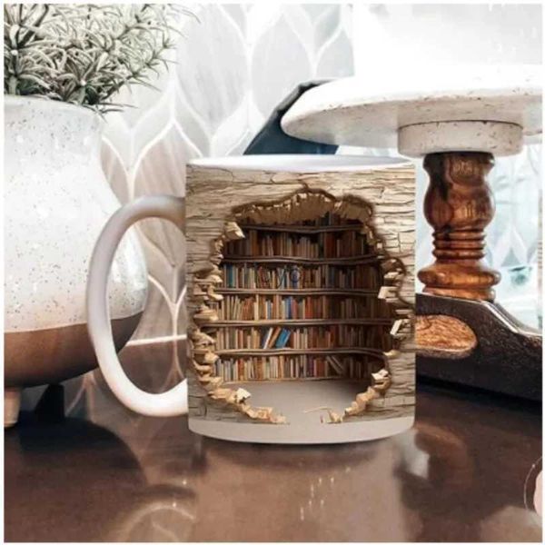 Tasses Céramique 3D bibliothèque livre tasse étagère tasse espace créatif conception multi-usages tasse tasse à café étude lait tasse amis cadeau d'anniversaire YQ240109