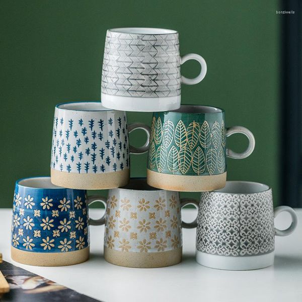 Tazas Taza de café antigua de cerámica Jardín japonés Alivio del agua del té Taza de cerámica áspera Amantes