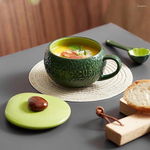 Tasses en céramique avocat petit déjeuner vert tasse de farine d'avoine beau four micro-ondes œufs cuits à vapeur
