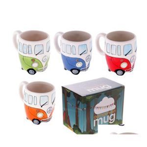 Tasses En Céramique Camper Tasse 300Ml Vin Peinture À La Main Dessin Animé Bus Eau Verres Classiques 4 Couleurs Drop Delivery Maison Jardin Cuisine Din Dh2C7