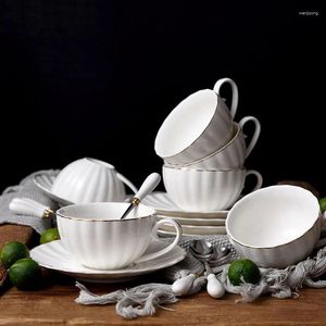 Tasses en céramique tasse de café et soucoupe Set en relief style européen simple After d'après-midi Pumpkin blanc