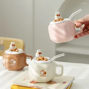 Tasses tasse de café en céramique avec couvercle paille créative maison tasse tasse lait petit déjeuner couple