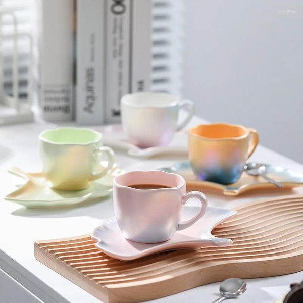 Tazas Ceramic Café con cáscara de perla Saucer de glaseado de alto valor Ginkgo luz de lujo exquisito regalo personalizado