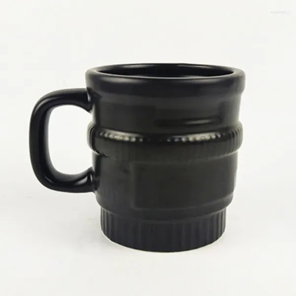 Tasses Tasse à café en céramique Matte Black Glaze Cup Forme de lentille Appareil photo créatif spécial SLR Amateurs de photographie