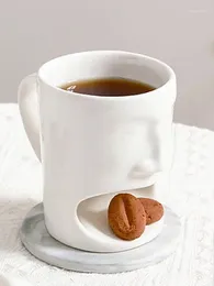 Tasses Tasse à café en céramique avec porte-biscuits drôle homme visage/cookie poche nouveauté lait créatif et craquelin pour la cuisine à la maison El